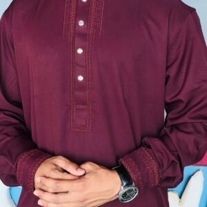 Premium Panjabi - Pakistani Twill Weave Fabric (Maroon Color)